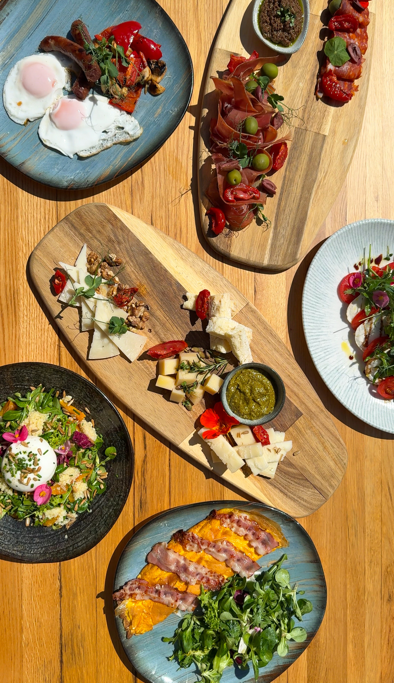 A table of Dalmatian dishes from above at Dandy, Zaton