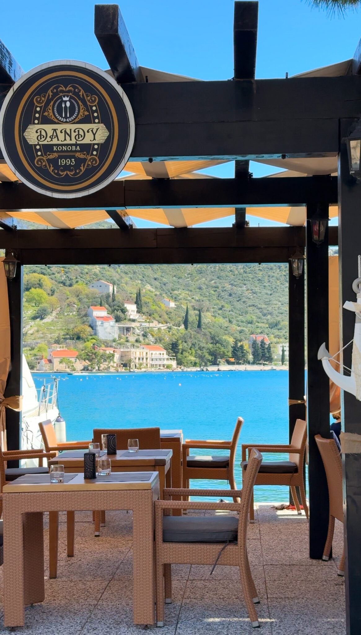 Tables set by the bay at Dandy restaurant in Zaton, near Dubrovnik